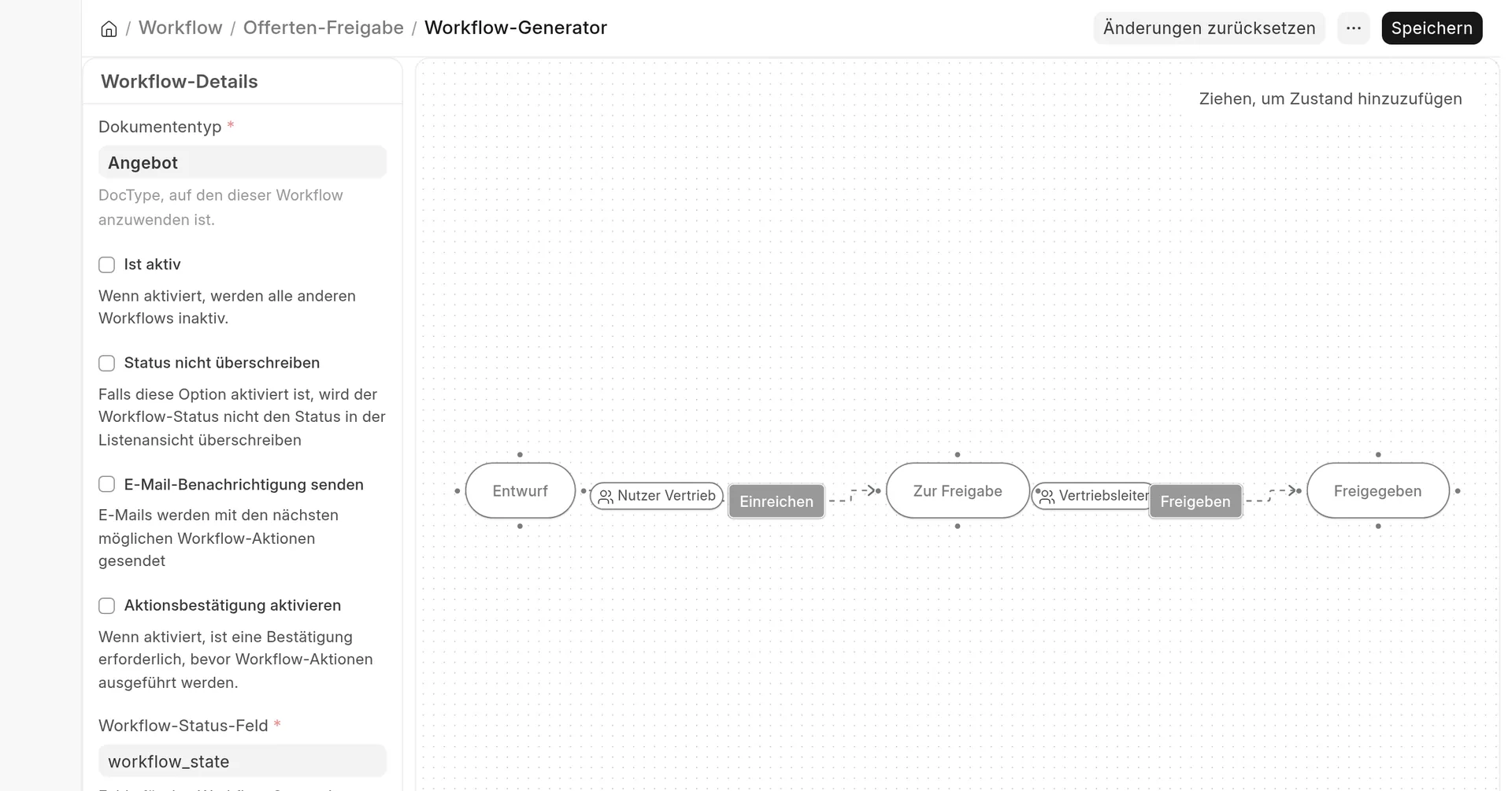 Workflow-Generator in ERPNext mit der Freigabe einer Offerte