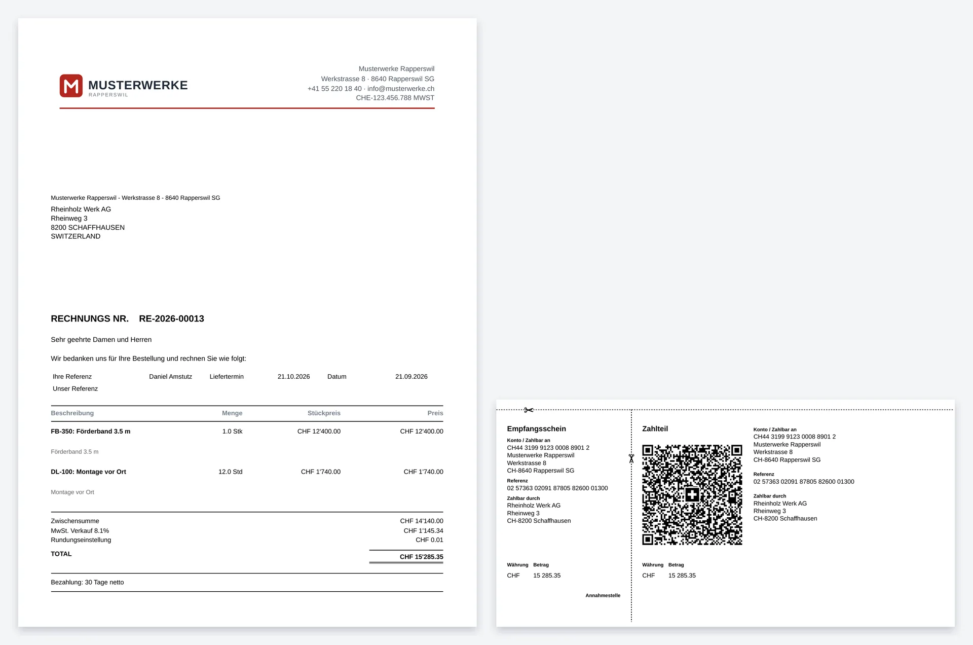 Rechnung aus ERPNext mit Schweizer QR-Zahlteil