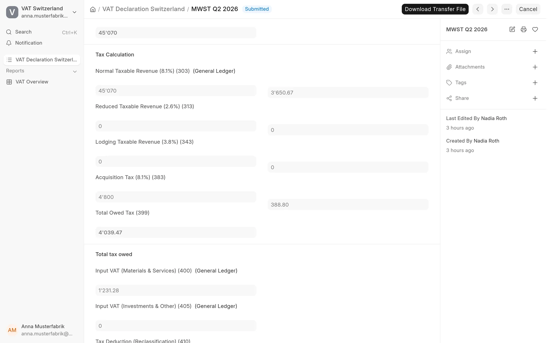 Swiss VAT return in ERPNext with codes 303 to 400