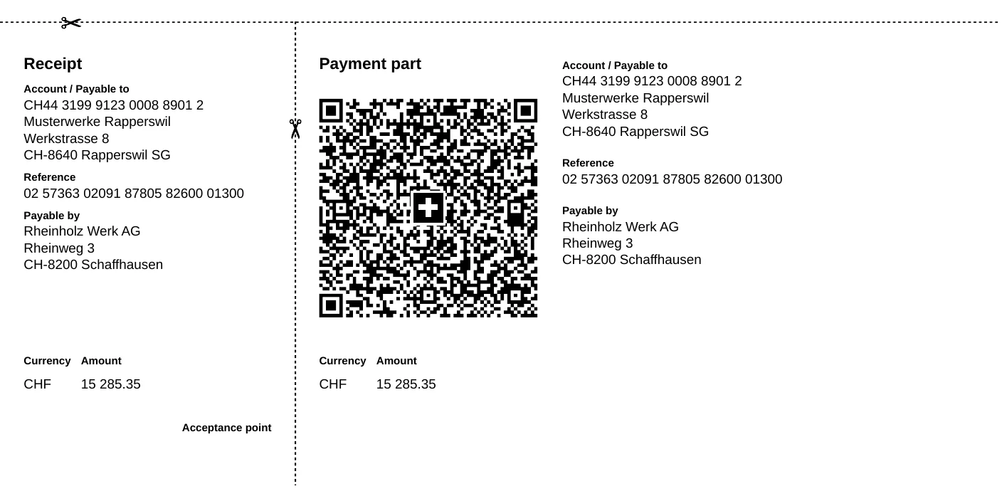 QR-bill with Swiss payment part, created in ERPNext
