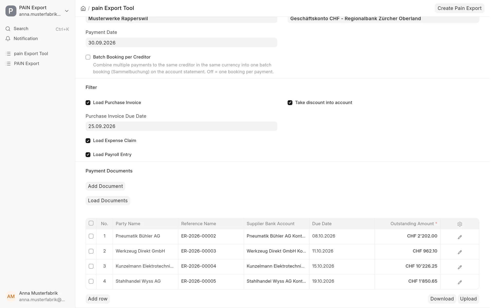 Payment run in ERPNext with due supplier invoices