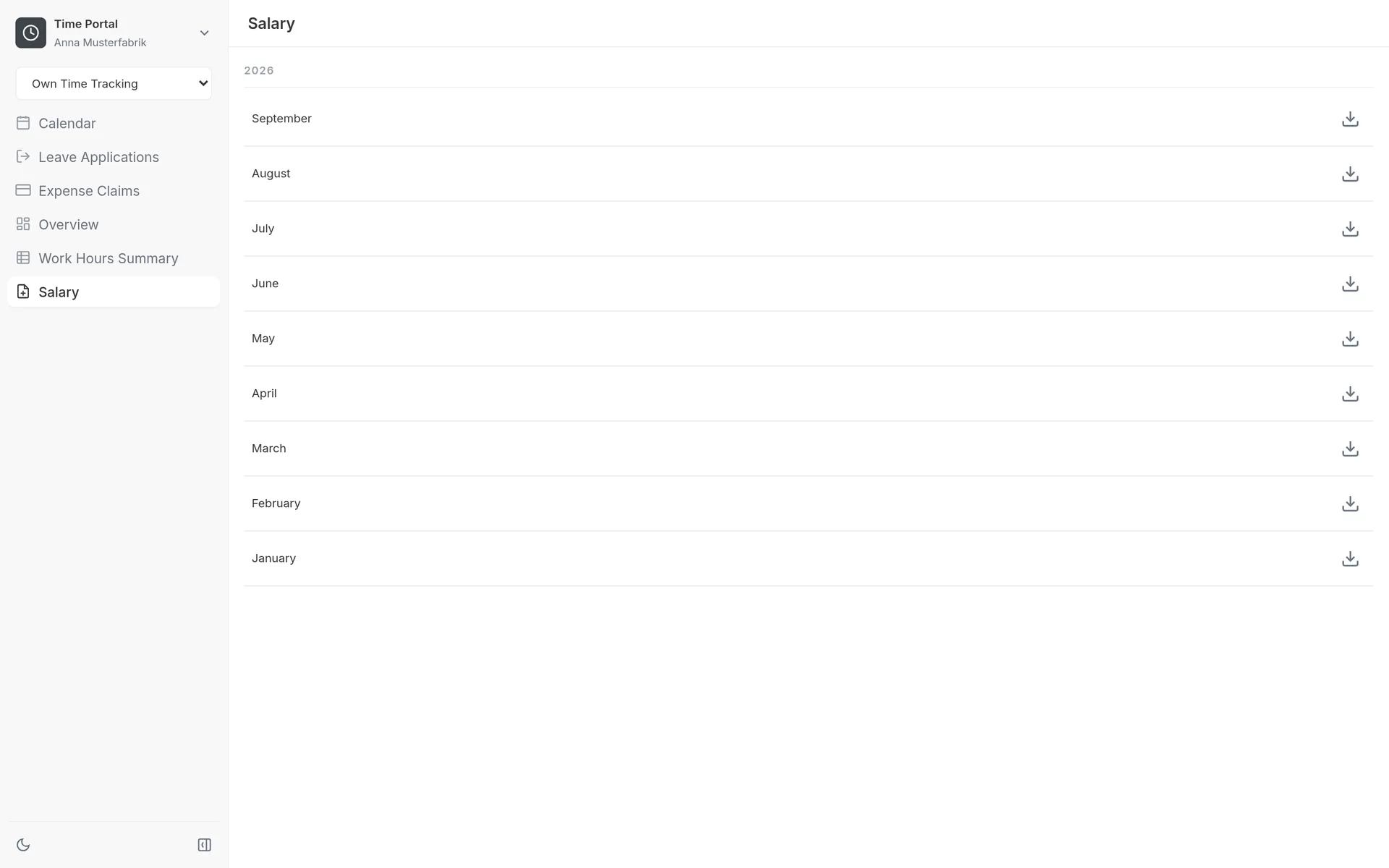 Payslips in the employee portal for download