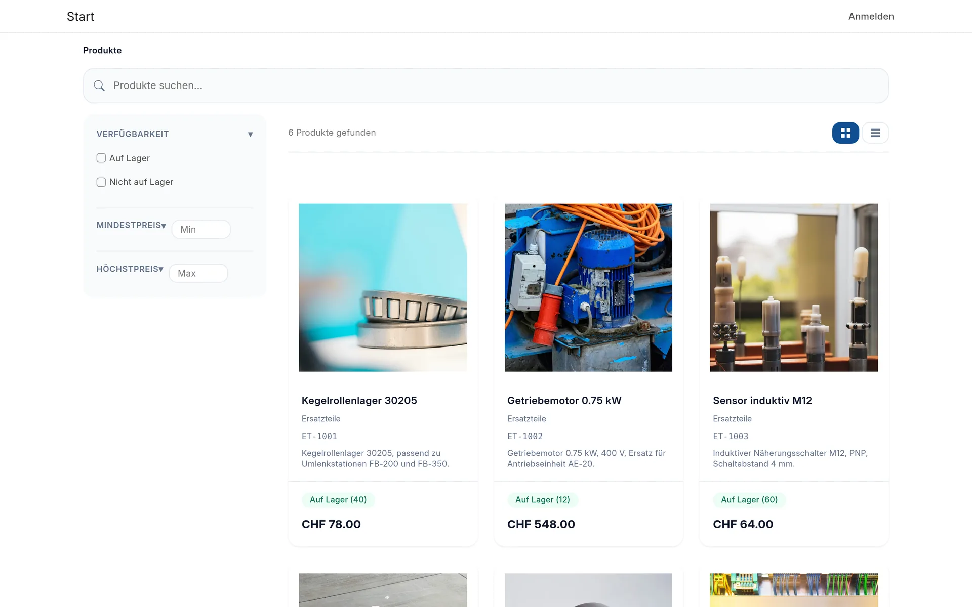 Webshop auf ERPNext mit Ersatzteilen, Lagerbestand und Preisen