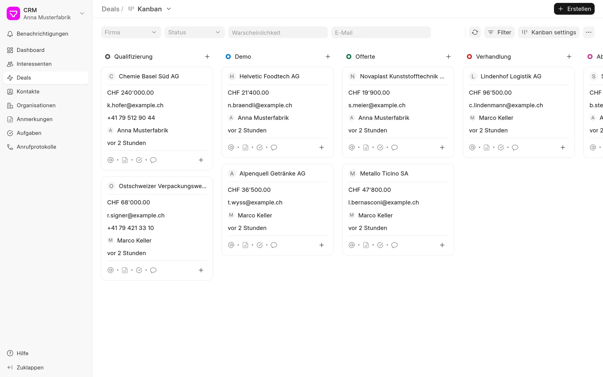 Verkaufschancen im Frappe CRM als Kanban-Board